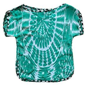 Milly by New York Green Silk Blouse Top Black Trim Size 2